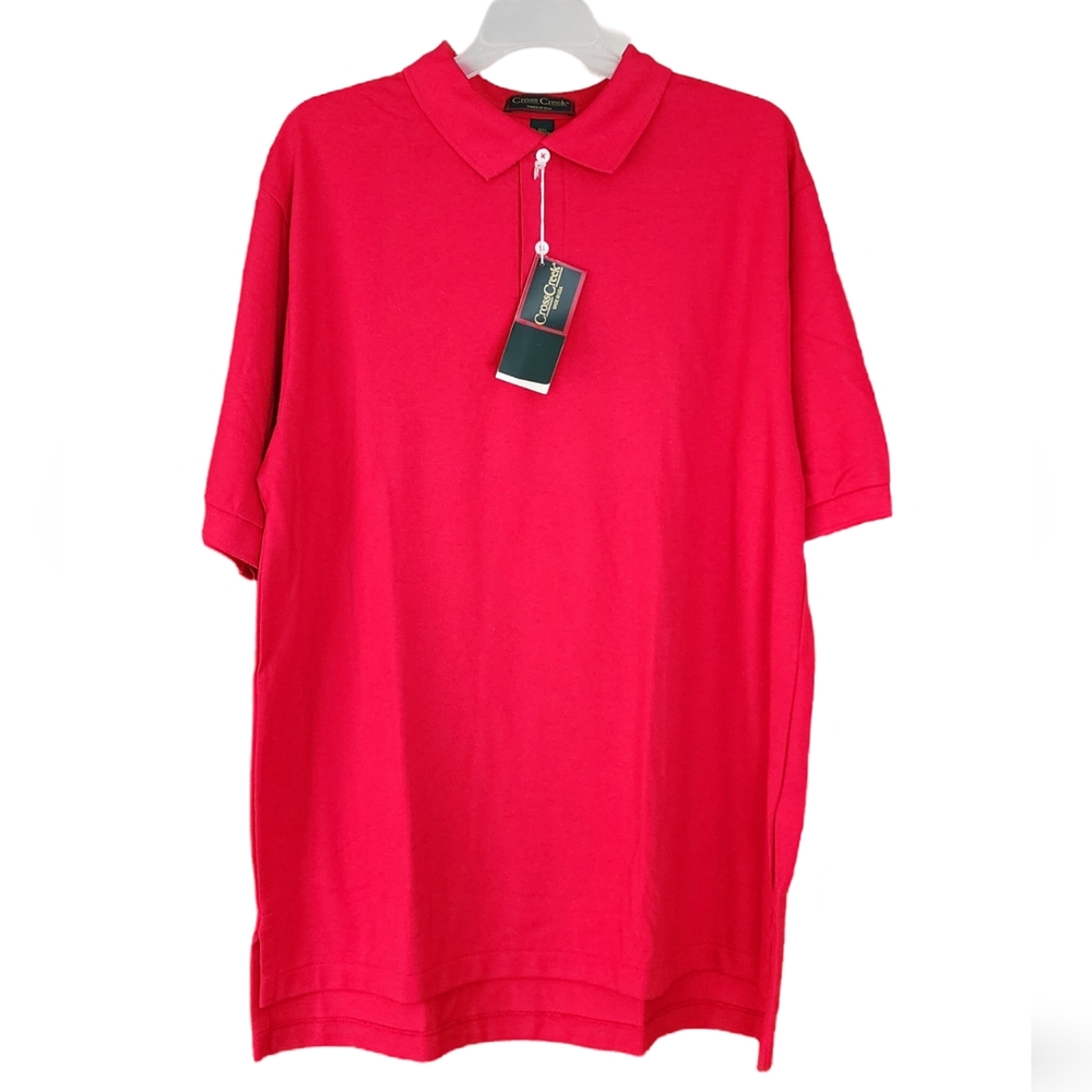 Vintage‎ 90s Cross Creek Polo Shirt Made in USA Red Cotton Golf Polo Size L NWT